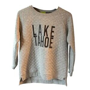 Valani Lake Tahoe Quilted Graphic Raglan Crewneck Sweatshirt Womens L Gray